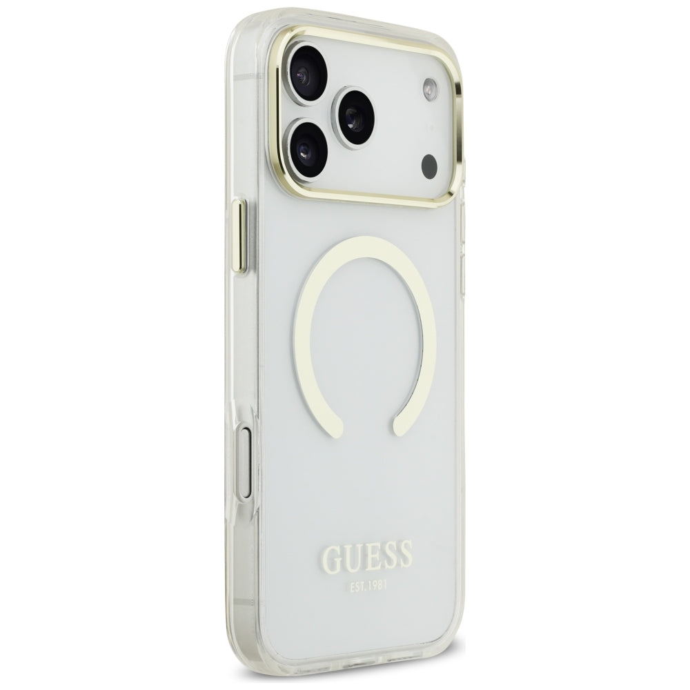 Guess Metalinio Kontūro MagSafe dėklas iPhone 17 Pro Max / 18 Pro Max - auksinė -- iPhone 17 Pro Max / iPhone 18 Pro Max