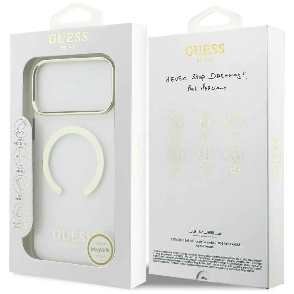 Guess Metalinio Kontūro MagSafe dėklas iPhone 17 Pro Max / 18 Pro Max - auksinė -- iPhone 17 Pro Max / iPhone 18 Pro Max