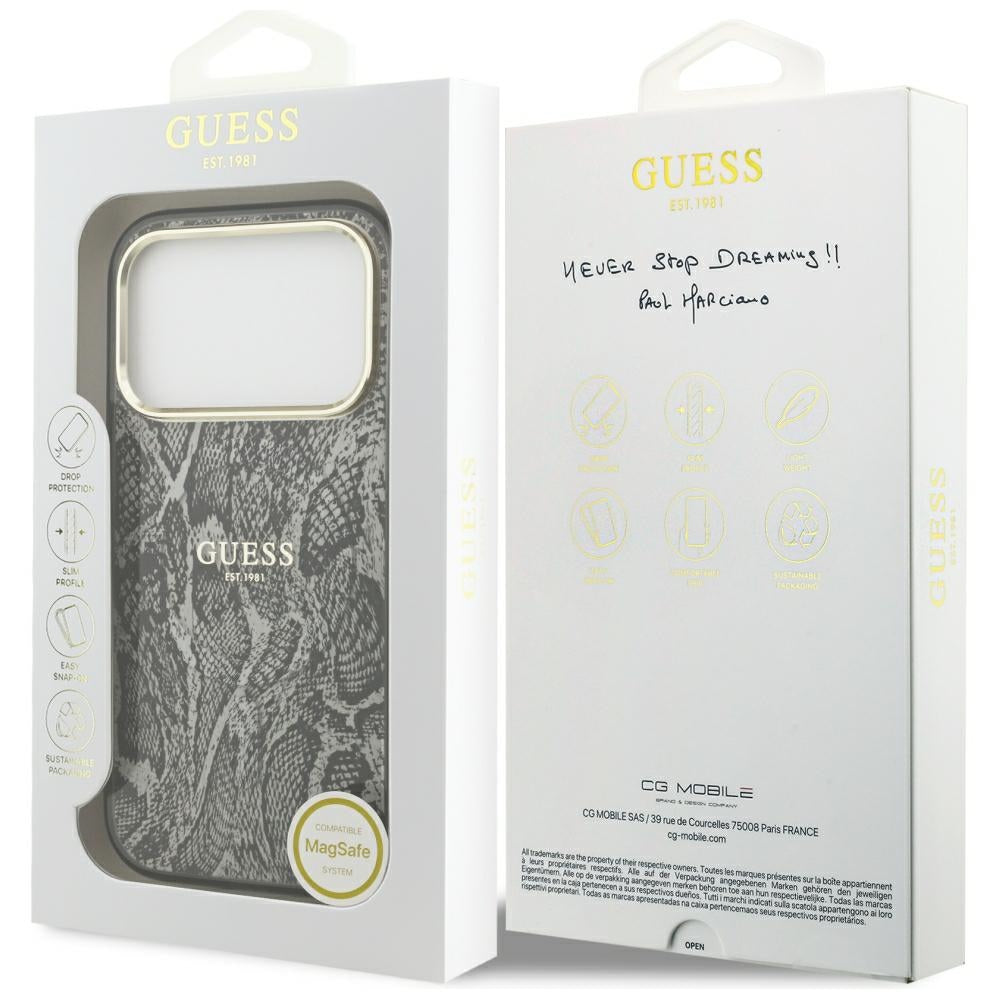 Guess Pytono Rašto MagSafe dėklas iPhone 17 Pro / 18 Pro - juoda -- iPhone 17 Pro / iPhone 18 Pro