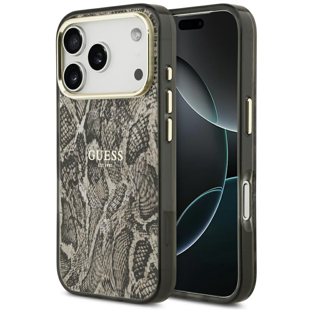 Guess Pytono Rašto MagSafe dėklas iPhone 17 Pro Max / 18 Pro Max - ruda -- iPhone 17 Pro Max / iPhone 18 Pro Max