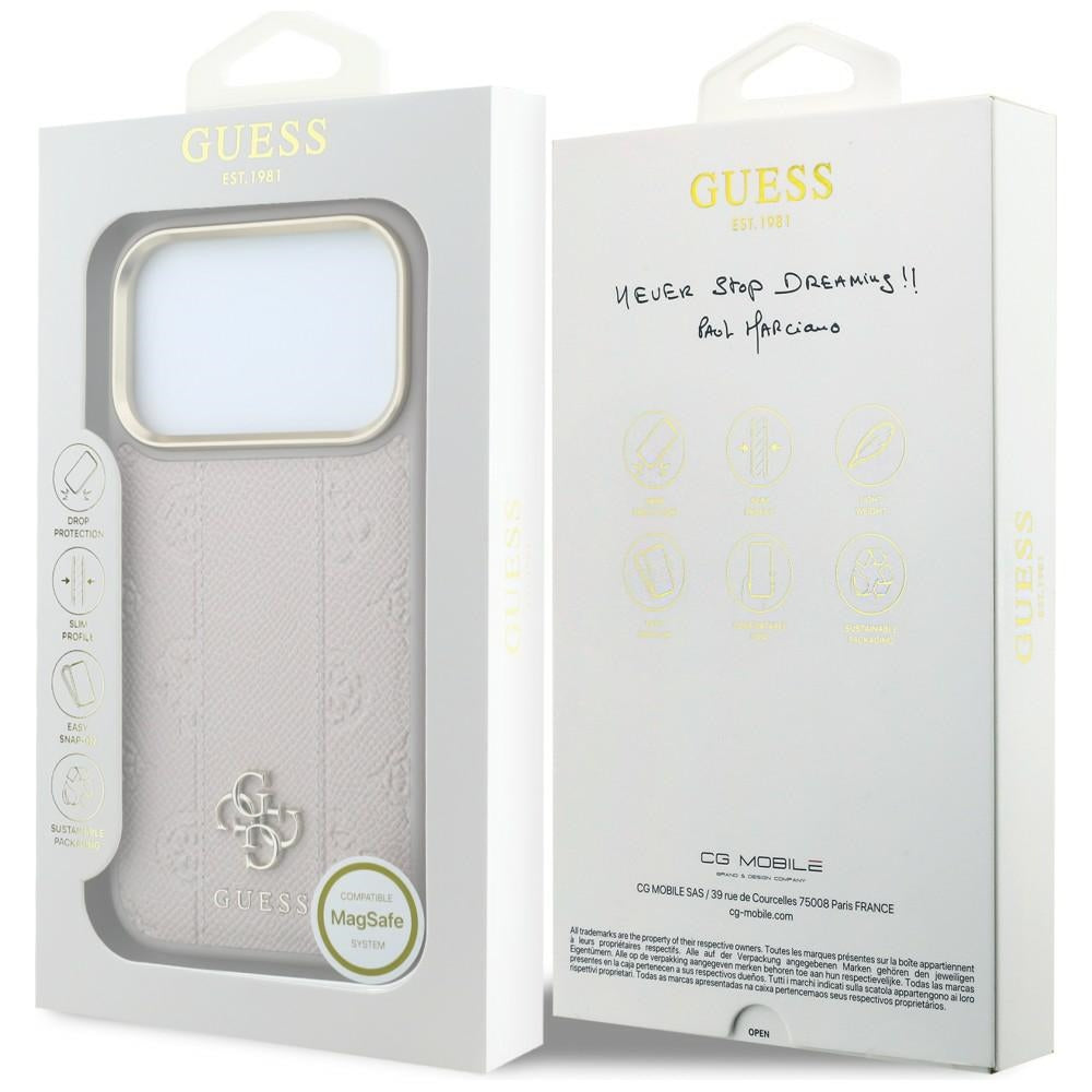 Guess Stripe Peony 4G Logo MagSafe dėklas iPhone 17 Pro Max / 18 Pro Max - Rožinė -- iPhone 17 Pro Max / iPhone 18 Pro Max