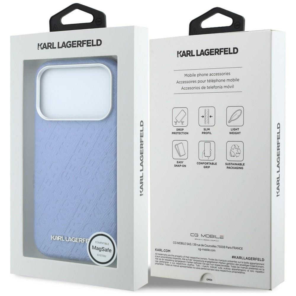 Karl Lagerfeld Grained Allover Logo Metal Elongated MagSafe dėklas iPhone 17 Pro Max / 18 Pro Max - Mėlyna -- iPhone 17...