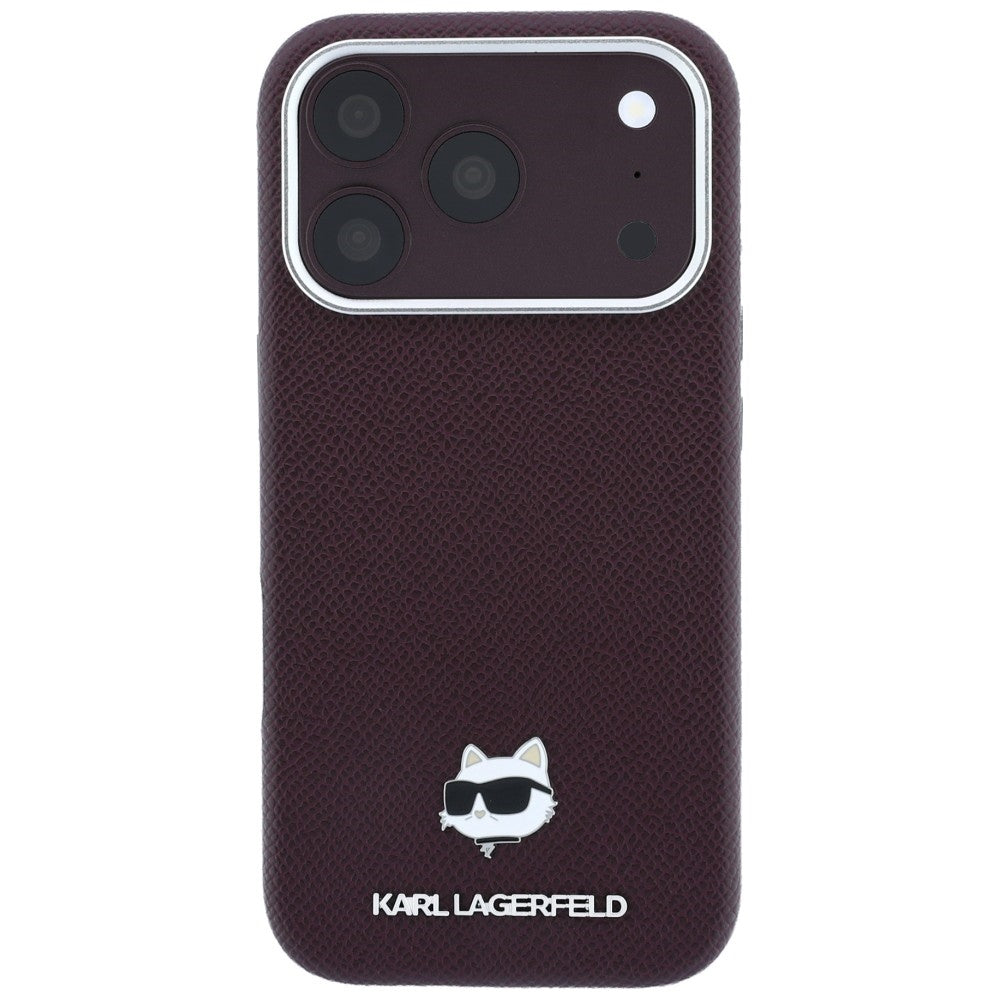 Karl Lagerfeld Grained Choupette Head Metal MagSafe dėklas iPhone 17 Pro / 18 Pro - Bordo -- iPhone 17 Pro / iPhone 18 Pro