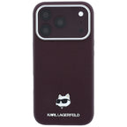 Karl Lagerfeld Grained Choupette Head Metal MagSafe dėklas iPhone 17 Pro / 18 Pro - Bordo -- iPhone 17 Pro / iPhone 18 Pro