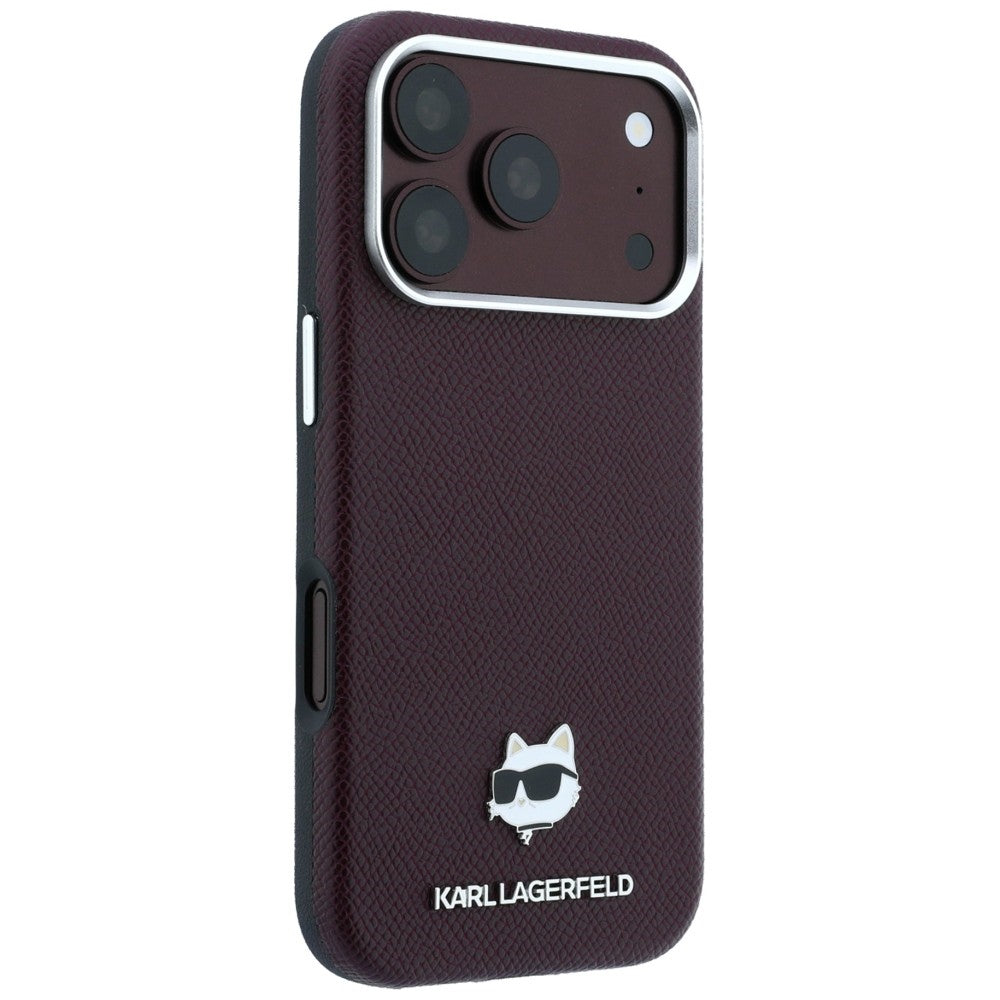 Karl Lagerfeld Grained Choupette Head Metal MagSafe dėklas iPhone 17 Pro / 18 Pro - Bordo -- iPhone 17 Pro / iPhone 18 Pro