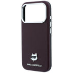 Karl Lagerfeld Grained Choupette Head Metal MagSafe dėklas iPhone 17 Pro / 18 Pro - Bordo -- iPhone 17 Pro / iPhone 18 Pro