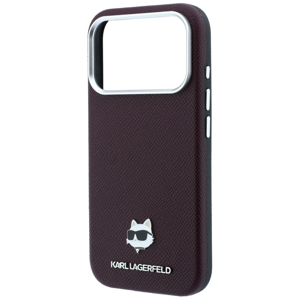 Karl Lagerfeld Grained Choupette Head Metal MagSafe dėklas iPhone 17 Pro / 18 Pro - Bordo -- iPhone 17 Pro / iPhone 18 Pro