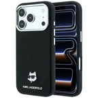 Karl Lagerfeld Grained Choupette Head Metal MagSafe dėklas iPhone 17 Pro / 18 Pro - Juoda -- iPhone 17 Pro / iPhone 18 Pro