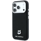 Karl Lagerfeld Grained Choupette Head Metal MagSafe dėklas iPhone 17 Pro / 18 Pro - Juoda -- iPhone 17 Pro / iPhone 18 Pro