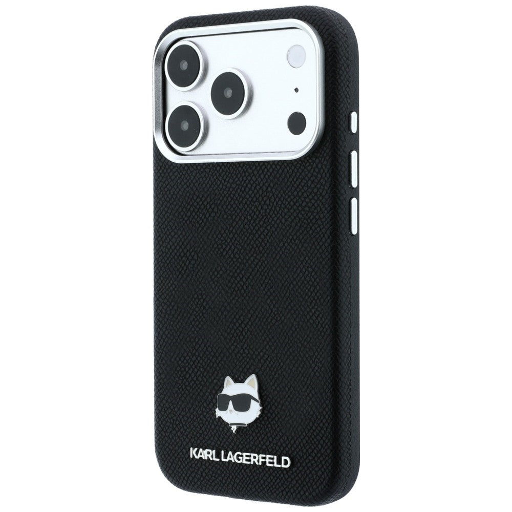 Karl Lagerfeld Grained Choupette Head Metal MagSafe dėklas iPhone 17 Pro / 18 Pro - Juoda -- iPhone 17 Pro / iPhone 18 Pro