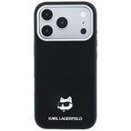 Karl Lagerfeld Grained Choupette Head Metal MagSafe dėklas iPhone 17 Pro / 18 Pro - Juoda -- iPhone 17 Pro / iPhone 18 Pro