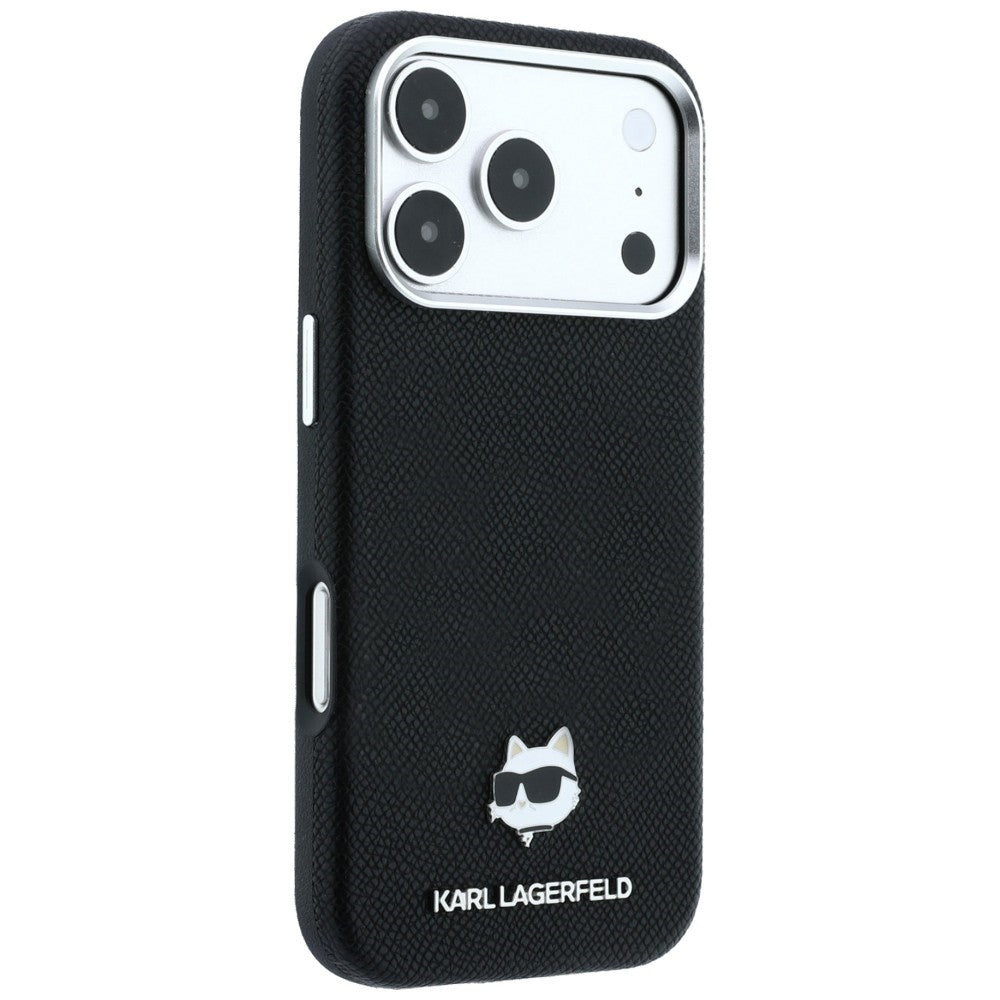 Karl Lagerfeld Grained Choupette Head Metal MagSafe dėklas iPhone 17 Pro / 18 Pro - Juoda -- iPhone 17 Pro / iPhone 18 Pro