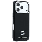 Karl Lagerfeld Grained Choupette Head Metal MagSafe dėklas iPhone 17 Pro / 18 Pro - Juoda -- iPhone 17 Pro / iPhone 18 Pro