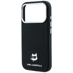 Karl Lagerfeld Grained Choupette Head Metal MagSafe dėklas iPhone 17 Pro / 18 Pro - Juoda -- iPhone 17 Pro / iPhone 18 Pro