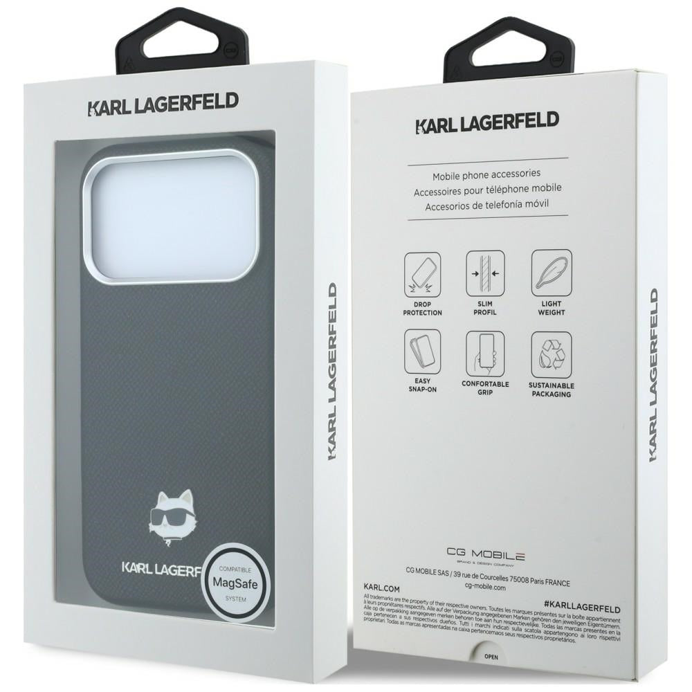 Karl Lagerfeld Grained Choupette Head Metal MagSafe dėklas iPhone 17 Pro / 18 Pro - Juoda -- iPhone 17 Pro / iPhone 18 Pro