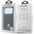Karl Lagerfeld Grained Choupette Head Metal MagSafe dėklas iPhone 17 Pro / 18 Pro - Juoda -- iPhone 17 Pro / iPhone 18 Pro