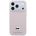 Karl Lagerfeld Grained Choupette Head Metal MagSafe dėklas iPhone 17 Pro / 18 Pro - Rožinė -- iPhone 17 Pro / iPhone 18 Pro