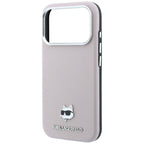 Karl Lagerfeld Grained Choupette Head Metal MagSafe dėklas iPhone 17 Pro / 18 Pro - Rožinė -- iPhone 17 Pro / iPhone 18 Pro