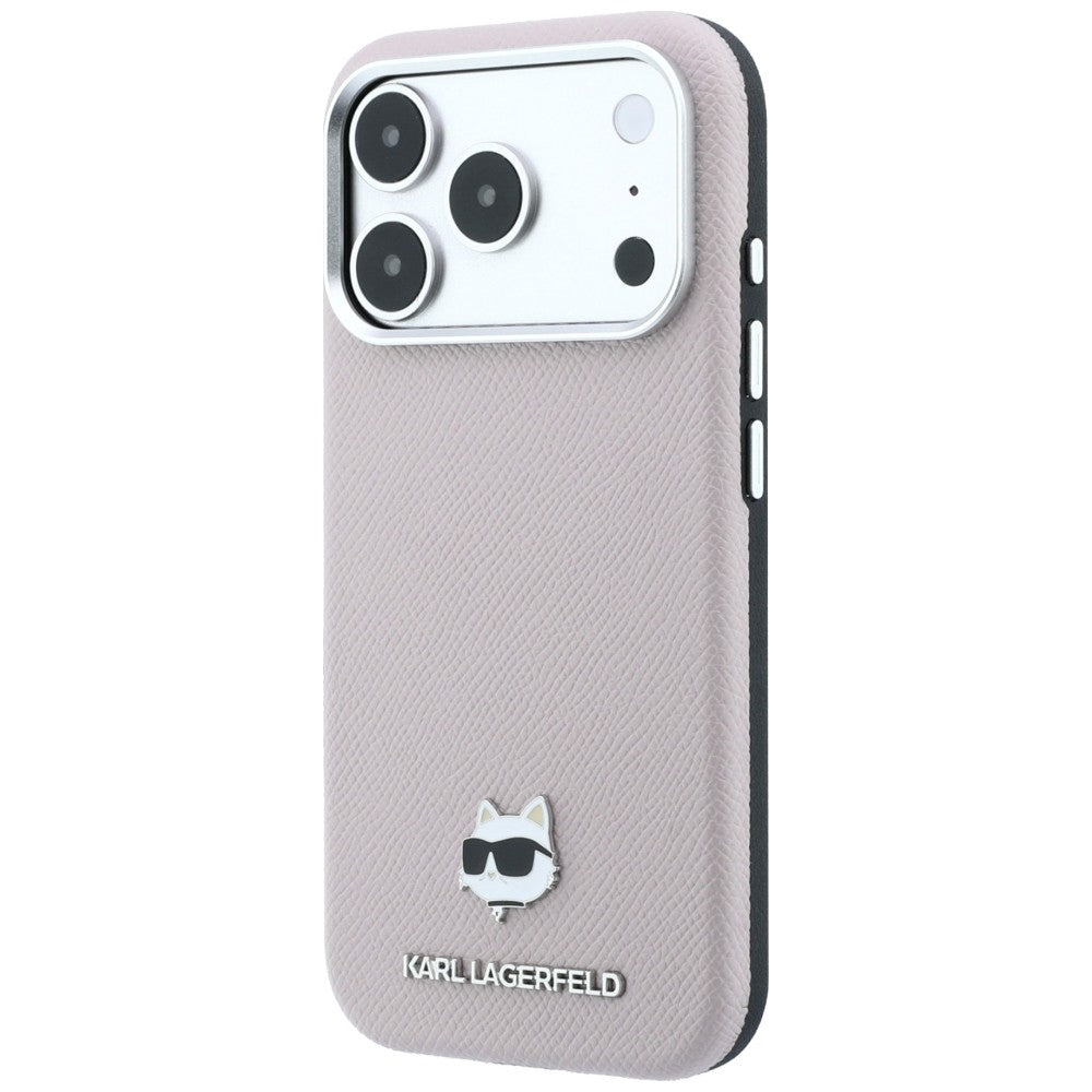 Karl Lagerfeld tekstūrinis Choupette Head metalinis MagSafe dėklas iPhone 17 Pro Max / 18 Pro Max - Rožinis -- iPhone 17...