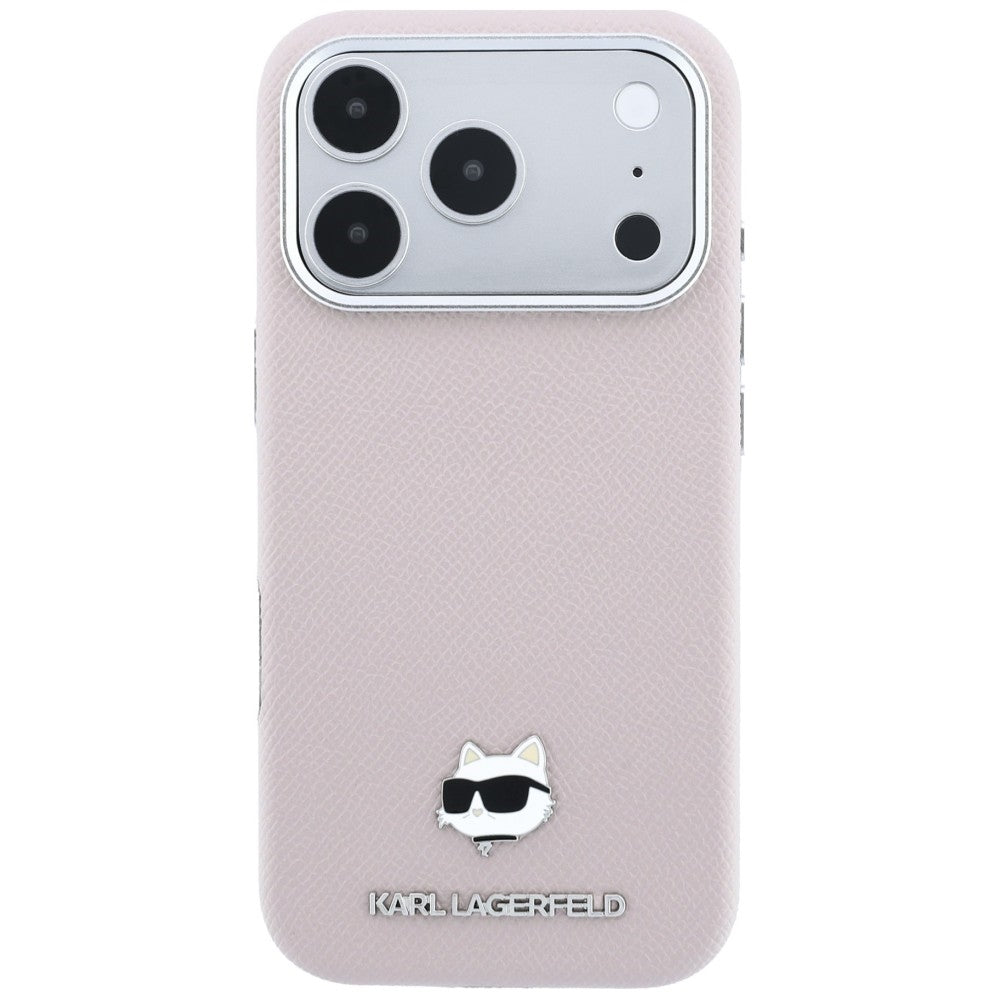 Karl Lagerfeld tekstūrinis Choupette Head metalinis MagSafe dėklas iPhone 17 Pro Max / 18 Pro Max - Rožinis -- iPhone 17...