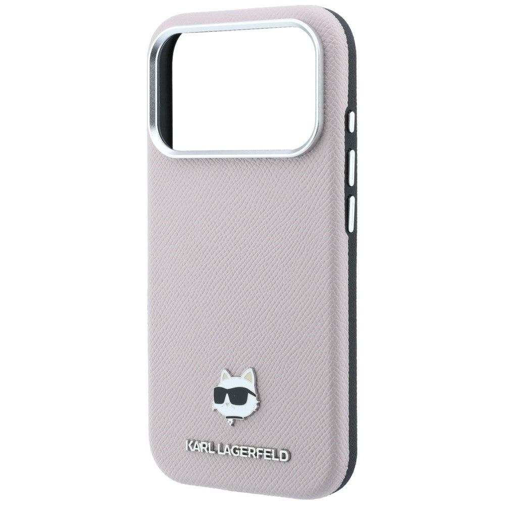Karl Lagerfeld tekstūrinis Choupette Head metalinis MagSafe dėklas iPhone 17 Pro Max / 18 Pro Max - Rožinis -- iPhone 17...
