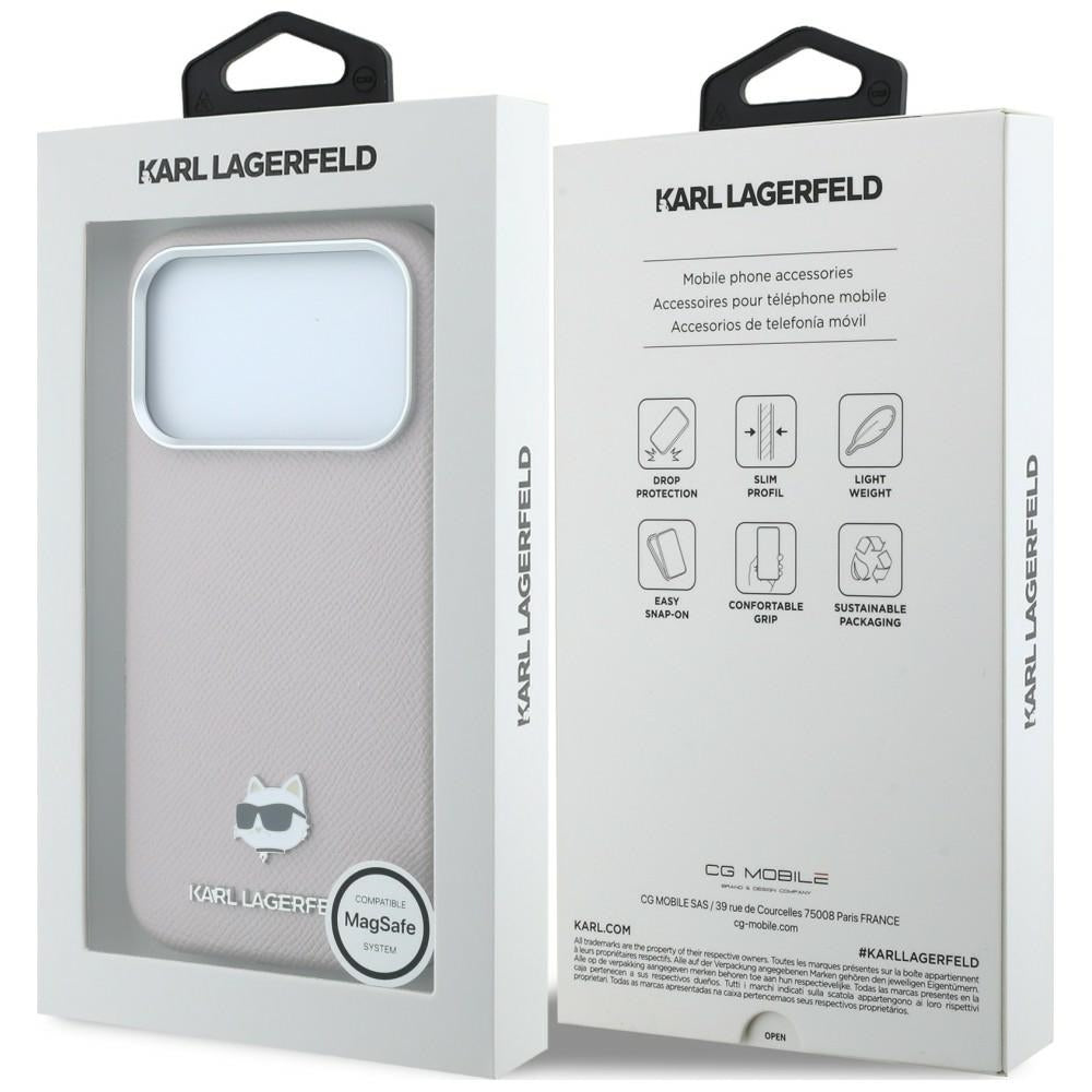 Karl Lagerfeld tekstūrinis Choupette Head metalinis MagSafe dėklas iPhone 17 Pro Max / 18 Pro Max - Rožinis -- iPhone 17...
