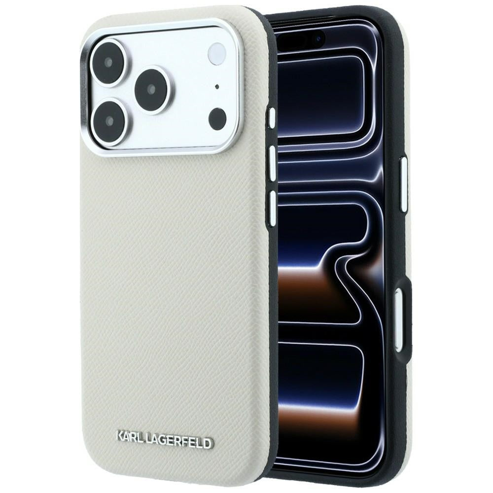 Karl Lagerfeld tekstūrinis pailgo logotipo MagSafe dėklas iPhone 17 Pro Max / 18 Pro Max - Beži -- iPhone 17 Pro Max /...