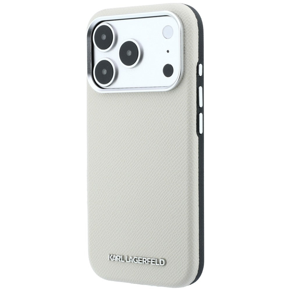 Karl Lagerfeld tekstūrinis pailgo logotipo MagSafe dėklas iPhone 17 Pro Max / 18 Pro Max - Beži -- iPhone 17 Pro Max /...