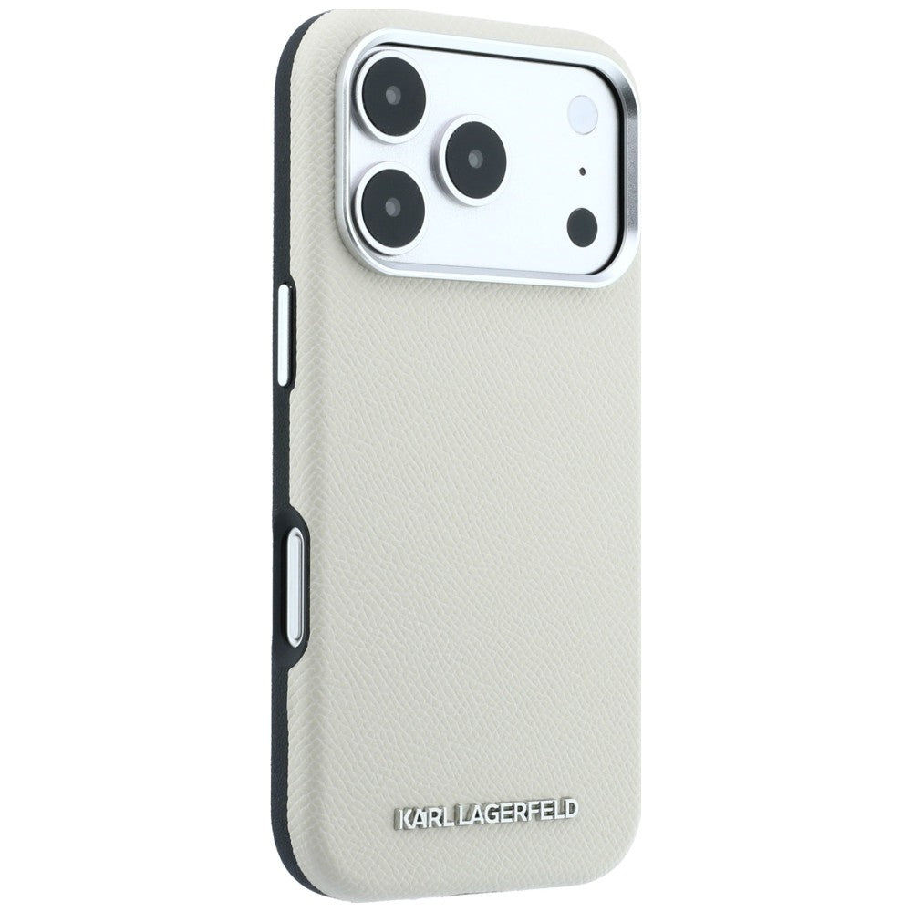 Karl Lagerfeld tekstūrinis pailgo logotipo MagSafe dėklas iPhone 17 Pro Max / 18 Pro Max - Beži -- iPhone 17 Pro Max /...