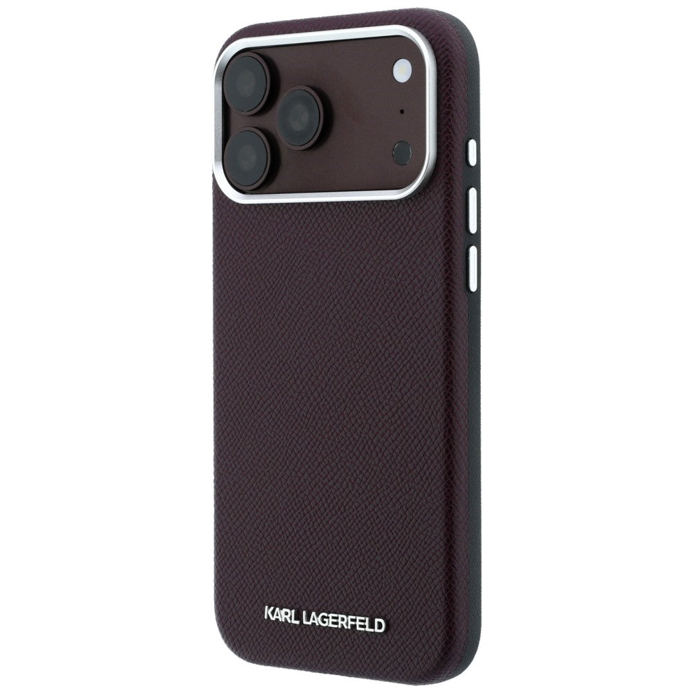 Karl Lagerfeld tekstūrinis pailgo logotipo MagSafe dėklas iPhone 17 Pro Max / 18 Pro Max - bordo -- iPhone 17 Pro Max /...