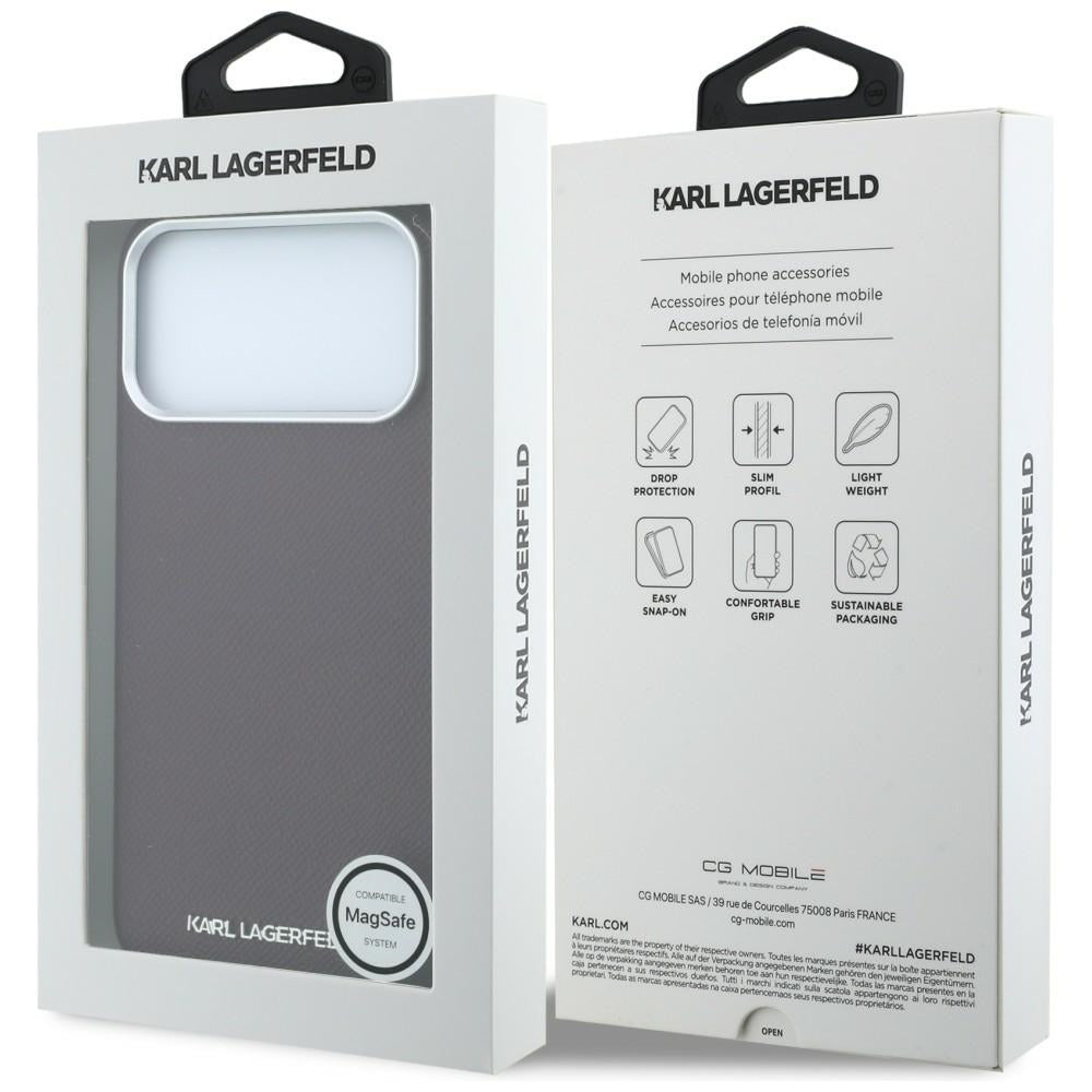 Karl Lagerfeld tekstūrinis pailgo logotipo MagSafe dėklas iPhone 17 Pro Max / 18 Pro Max - bordo -- iPhone 17 Pro Max /...