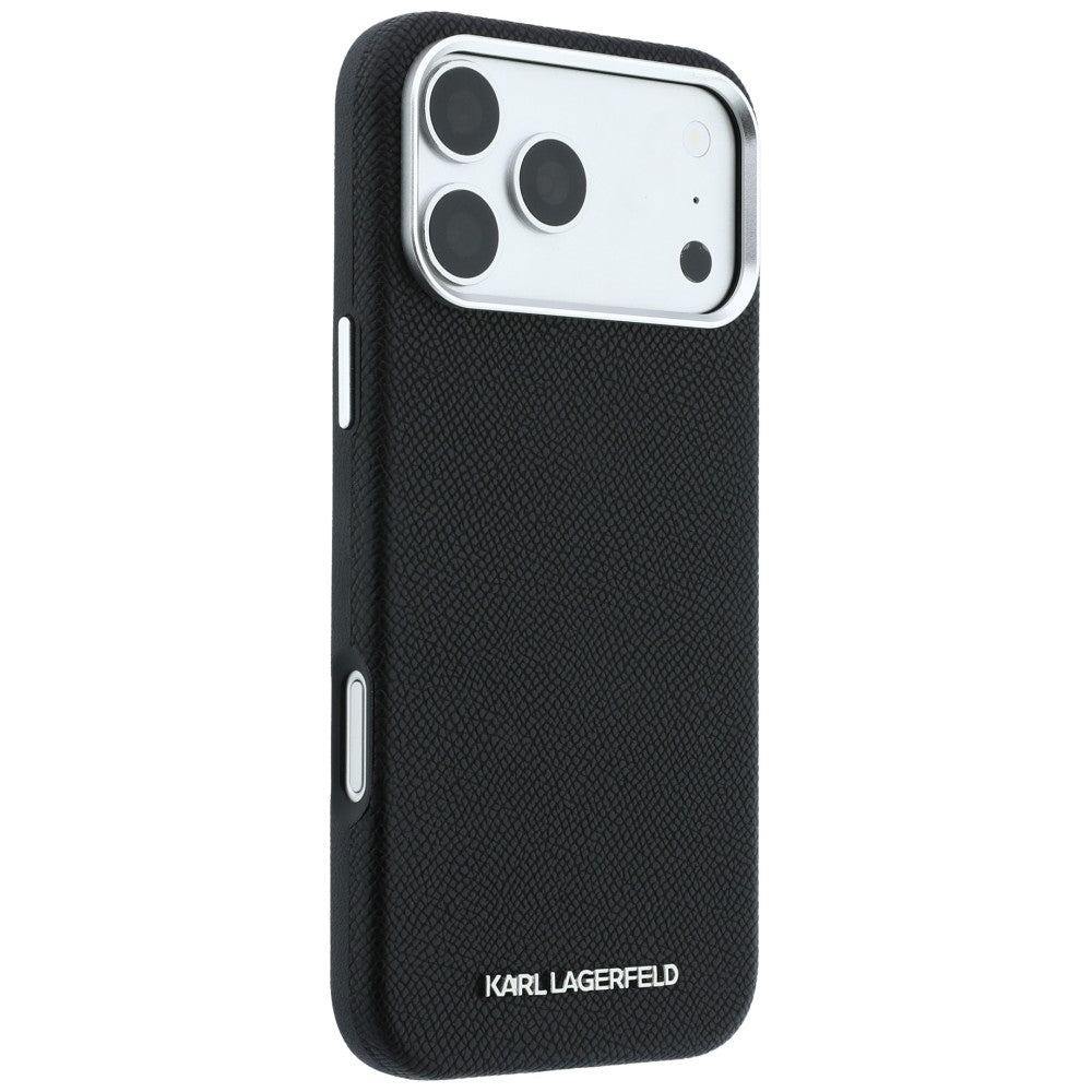 Karl Lagerfeld tekstūrinto pailginto logotipo MagSafe dėklas iPhone 17 Pro Max / 18 Pro Max - juodas -- iPhone 17 Pro Max...