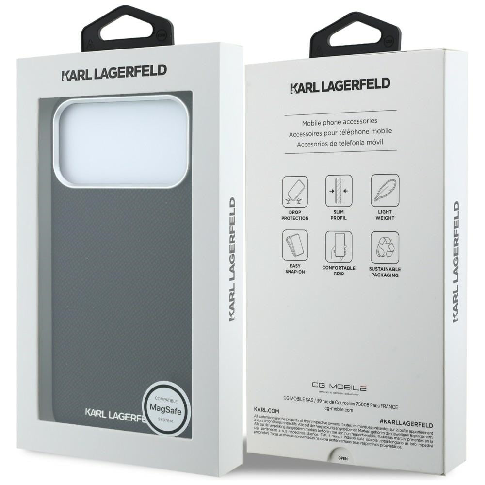 Karl Lagerfeld tekstūrinto pailginto logotipo MagSafe dėklas iPhone 17 Pro Max / 18 Pro Max - juodas -- iPhone 17 Pro Max...