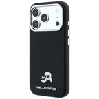 Karl Lagerfeld tekstūrinto galvų metalinis MagSafe dėklas iPhone 17 Pro / 18 Pro - juodas -- iPhone 17 Pro / iPhone 18 Pro