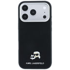 Karl Lagerfeld tekstūrinto galvų metalinis MagSafe dėklas iPhone 17 Pro / 18 Pro - juodas -- iPhone 17 Pro / iPhone 18 Pro
