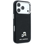 Karl Lagerfeld tekstūrinto galvų metalinis MagSafe dėklas iPhone 17 Pro / 18 Pro - juodas -- iPhone 17 Pro / iPhone 18 Pro