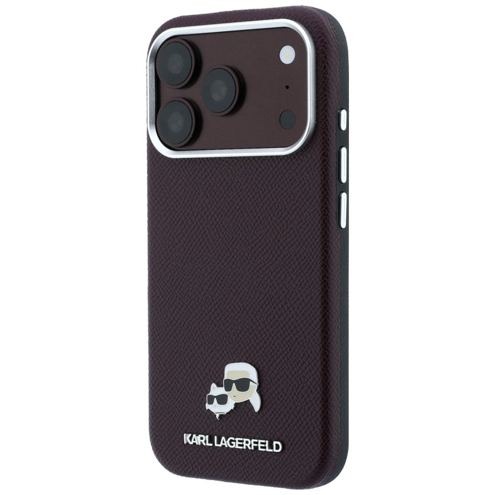 Karl Lagerfeld tekstūrinta Choupette galva metalinis MagSafe dėklas iPhone 18 Pro Max - bordo -- iPhone 18 Pro Max