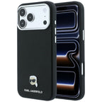 Dėklas iPhone 18 Pro Max / 17 Pro Max - Karl Lagerfeld Grained Karl Head Metal MagSafe, juodas -- iPhone 18 Pro Max /...