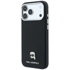 Dėklas iPhone 18 Pro Max / 17 Pro Max - Karl Lagerfeld Grained Karl Head Metal MagSafe, juodas -- iPhone 18 Pro Max /...