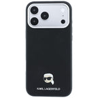 Dėklas iPhone 18 Pro Max / 17 Pro Max - Karl Lagerfeld Grained Karl Head Metal MagSafe, juodas -- iPhone 18 Pro Max /...