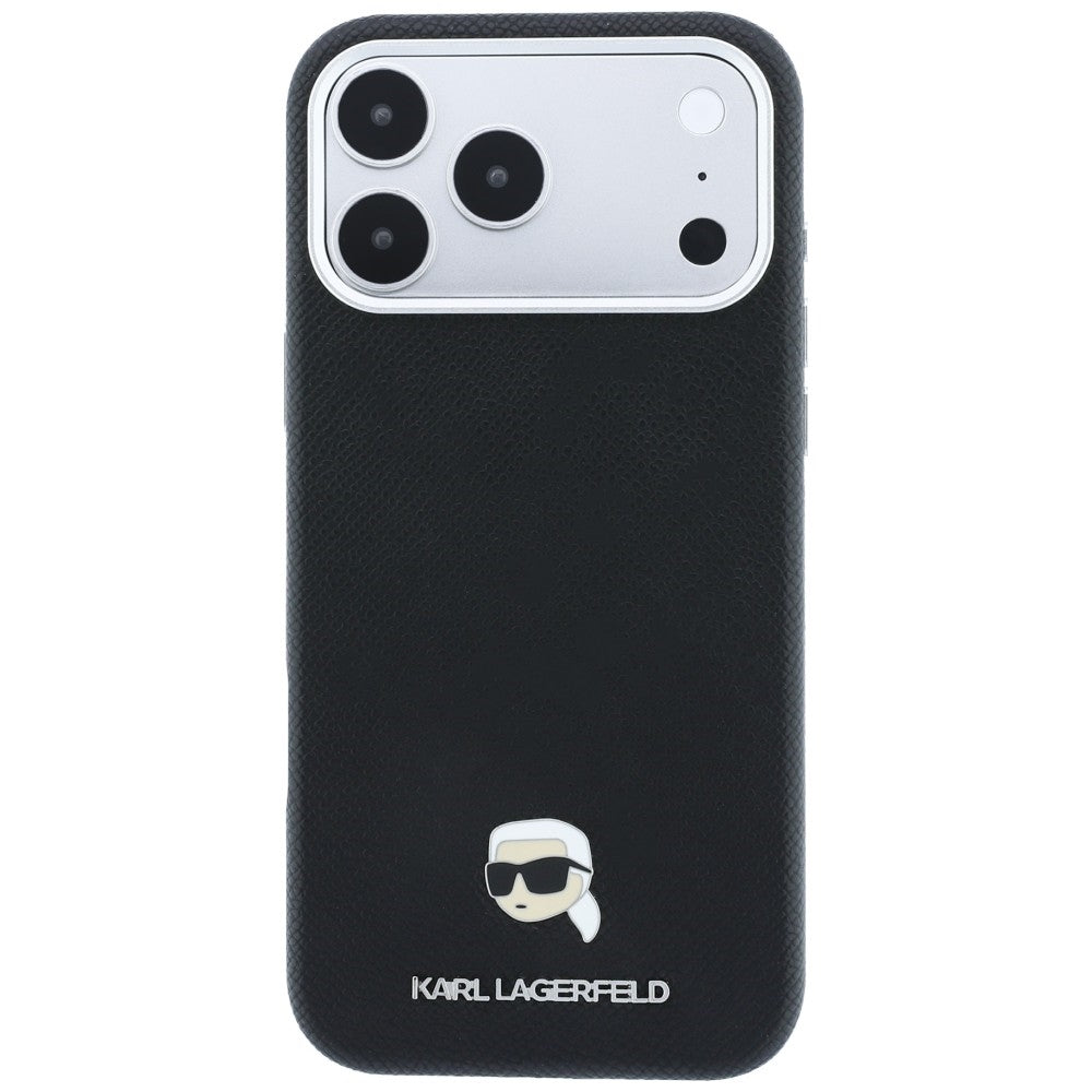 Dėklas iPhone 18 Pro Max / 17 Pro Max - Karl Lagerfeld Grained Karl Head Metal MagSafe, juodas -- iPhone 18 Pro Max /...
