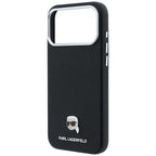 Dėklas iPhone 18 Pro Max / 17 Pro Max - Karl Lagerfeld Grained Karl Head Metal MagSafe, juodas -- iPhone 18 Pro Max /...