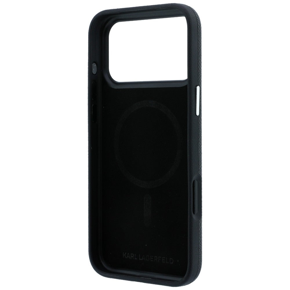 Dėklas iPhone 18 Pro Max / 17 Pro Max - Karl Lagerfeld Grained Karl Head Metal MagSafe, juodas -- iPhone 18 Pro Max /...