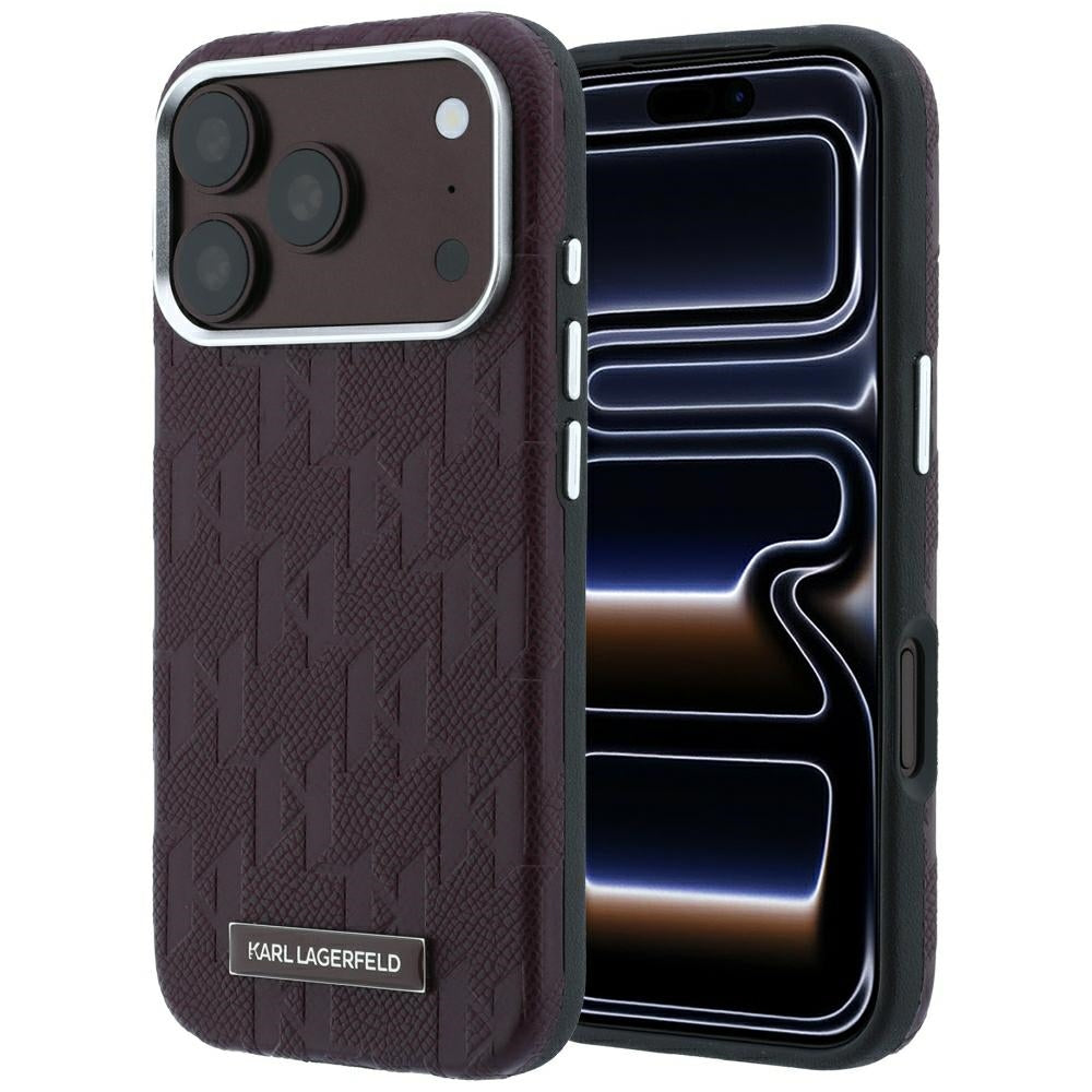 Karl Lagerfeld grūdinto monochrominio dervinės logotipo MagSafe dėklas iPhone 17 Pro / 18 Pro - Bordo -- iPhone 17 Pro /...