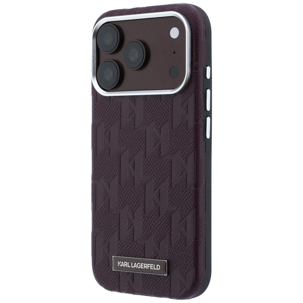 Karl Lagerfeld grūdinto monochrominio dervinės logotipo MagSafe dėklas iPhone 17 Pro / 18 Pro - Bordo -- iPhone 17 Pro /...