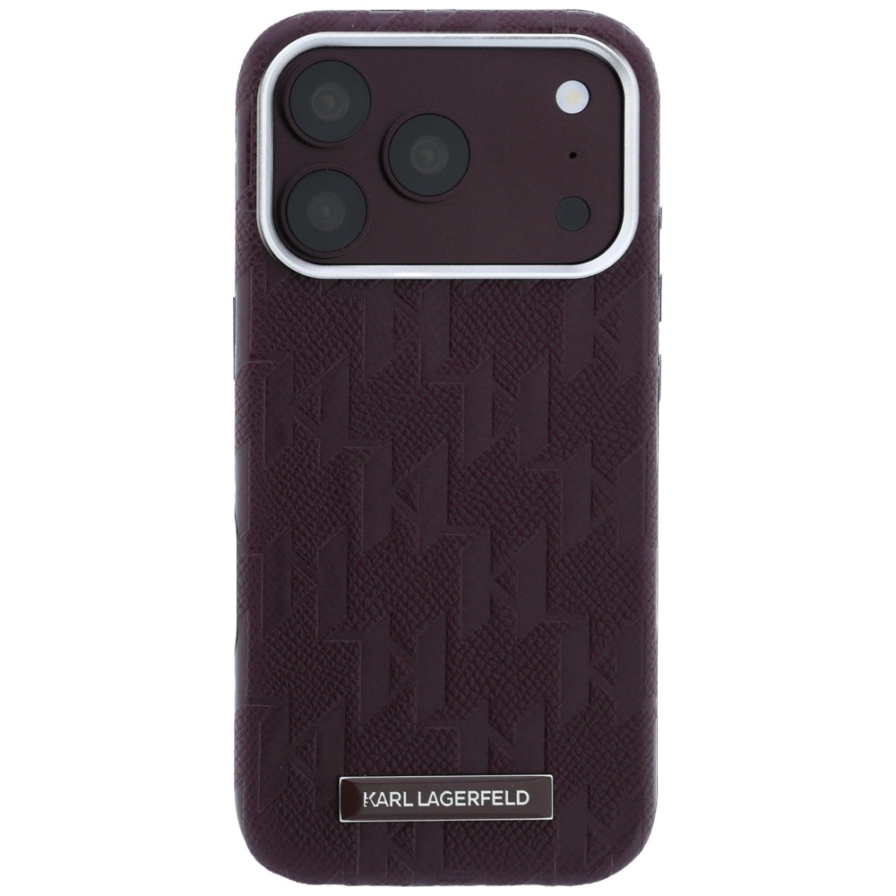 Karl Lagerfeld grūdinto monochrominio dervinės logotipo MagSafe dėklas iPhone 17 Pro / 18 Pro - Bordo -- iPhone 17 Pro /...