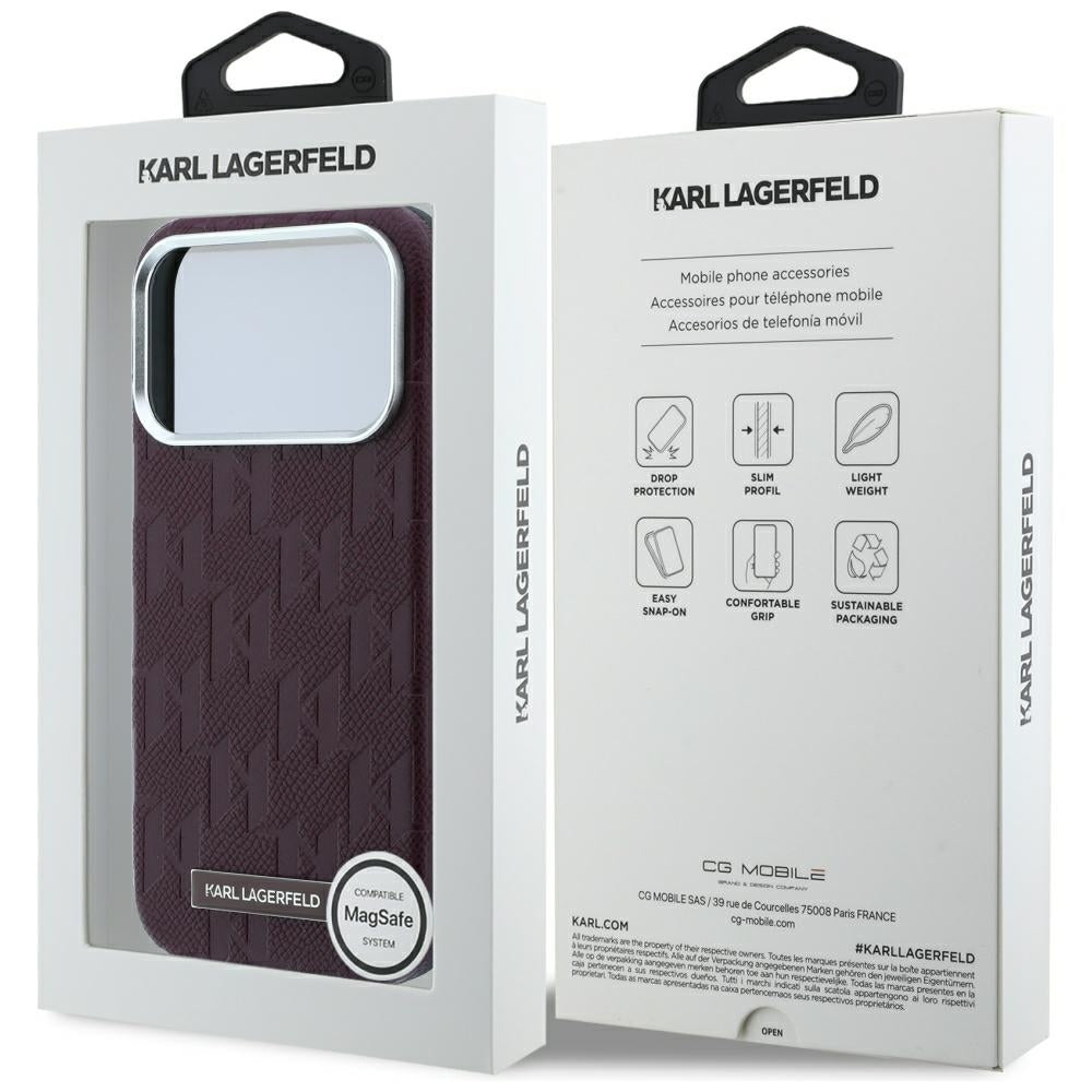 Karl Lagerfeld grūdinto monochrominio dervinės logotipo MagSafe dėklas iPhone 17 Pro / 18 Pro - Bordo -- iPhone 17 Pro /...
