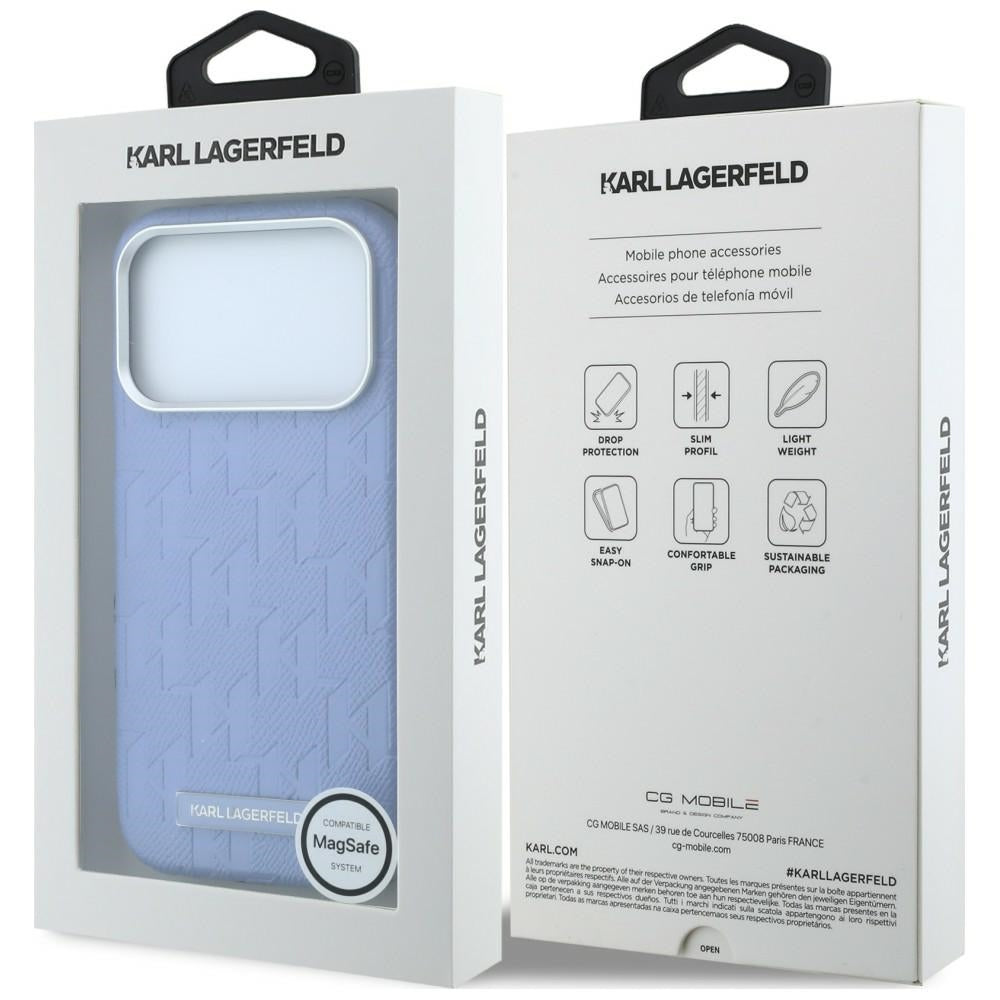 Karl Lagerfeld grūdinto monochrominio dervinės logotipo MagSafe dėklas iPhone 17 Pro / 18 Pro - Šviesiai mėlyna -- iPhone...