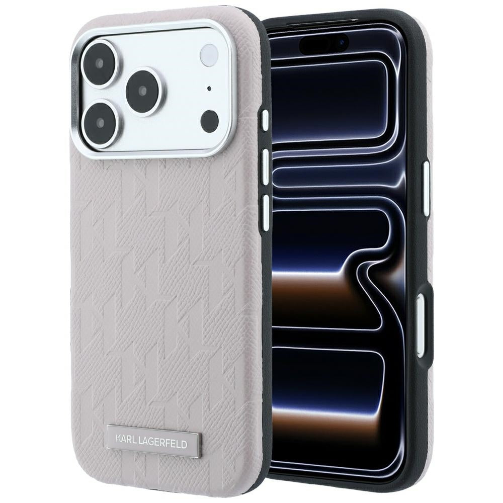 Karl Lagerfeld grūdinto monochrominio dervinės logotipo MagSafe dėklas iPhone 17 Pro / 18 Pro - Rožinė -- iPhone 17 Pro /...