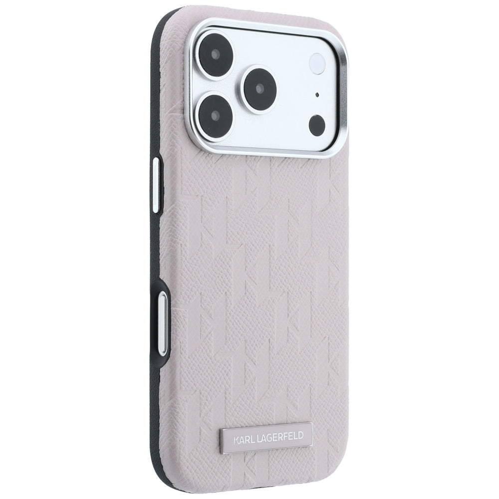 Karl Lagerfeld grūdinto monochrominio dervinės logotipo MagSafe dėklas iPhone 17 Pro / 18 Pro - Rožinė -- iPhone 17 Pro /...